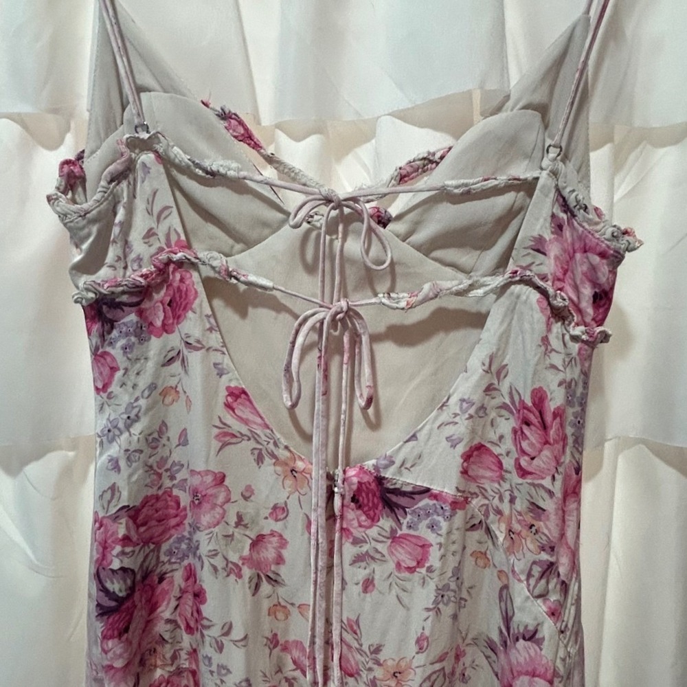 For Love & Lemons Taylor Midi Dress XXS Floral Satin Slit Cottagecore Romantic - Picture 10 of 12